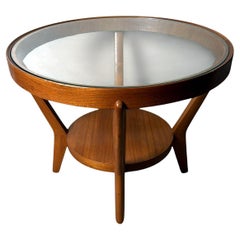 Halabala Style Czechoslovak Round Wooden And Glass Coffee Table