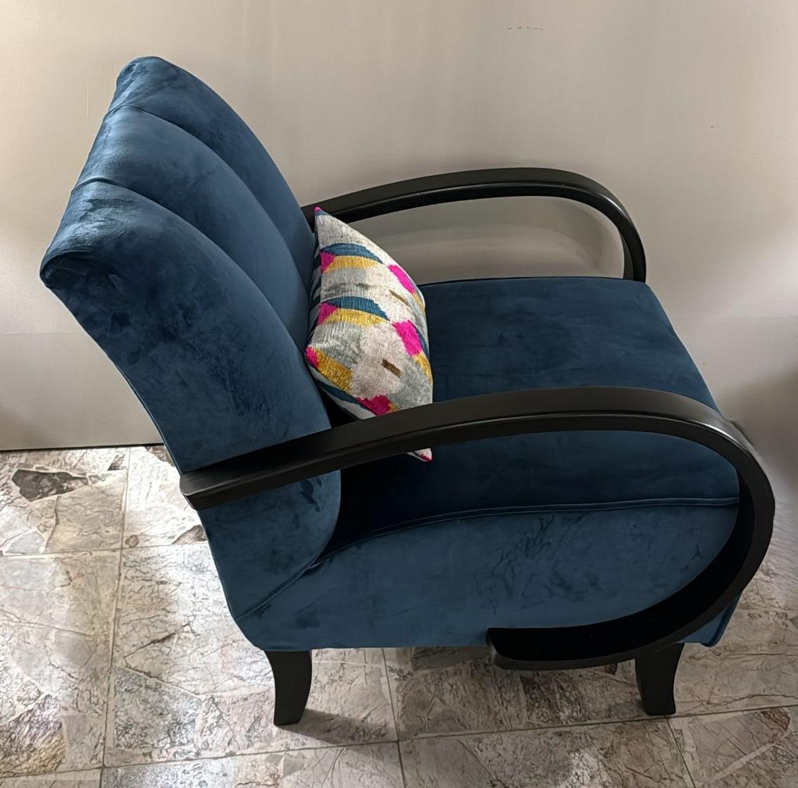 Sillón de terciopelo Art Decó checoslovaco estilo Halabala en venta 8