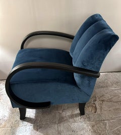 Halabala Style Czechoslovakian Art Deco Velvet Armchair