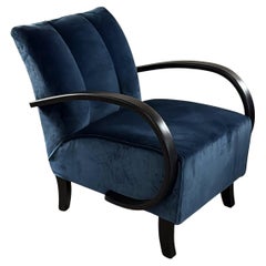 Halabala Style Czechoslovakian Art Deco Velvet Armchair