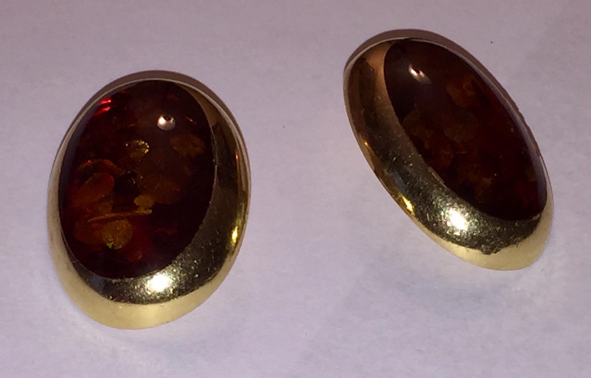 Artisan Halberstadt Willy Fagert 14 Karat Gold Orange Baltic Amber Earrings For Sale