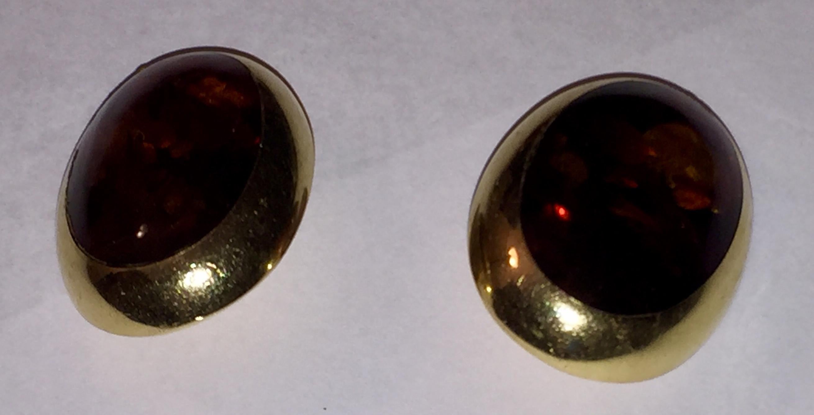 Halberstadt Willy Fagert 14 Karat Gold Orange Baltic Amber Earrings In Good Condition For Sale In New York, NY