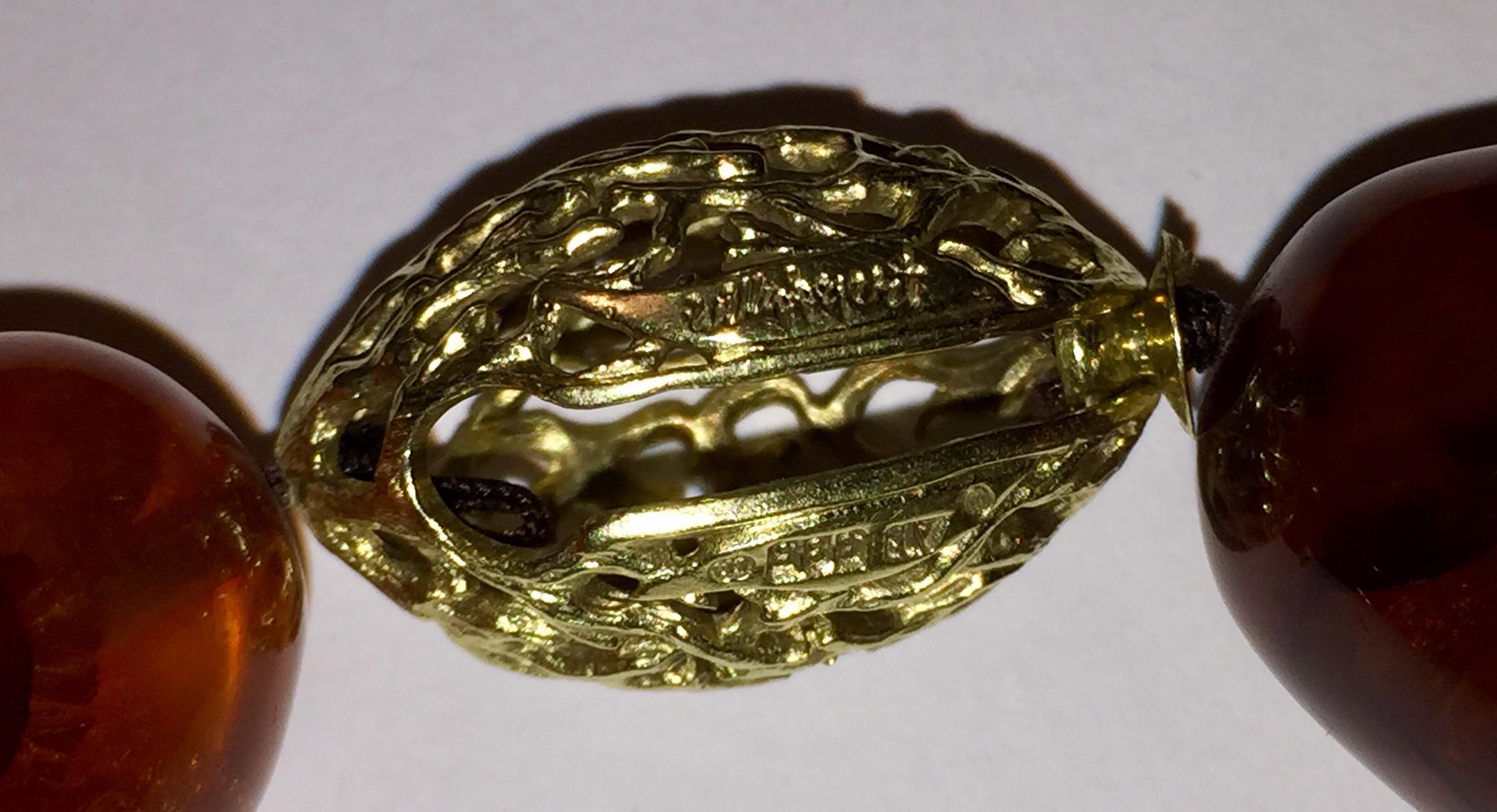 Halberstadt Willy Fagert 14 Karat Gold Orange Baltic Amber Oblong Bead Necklace For Sale 1