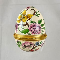Halcyon Days English Bilston Enamel Floral Egg Trinket Box