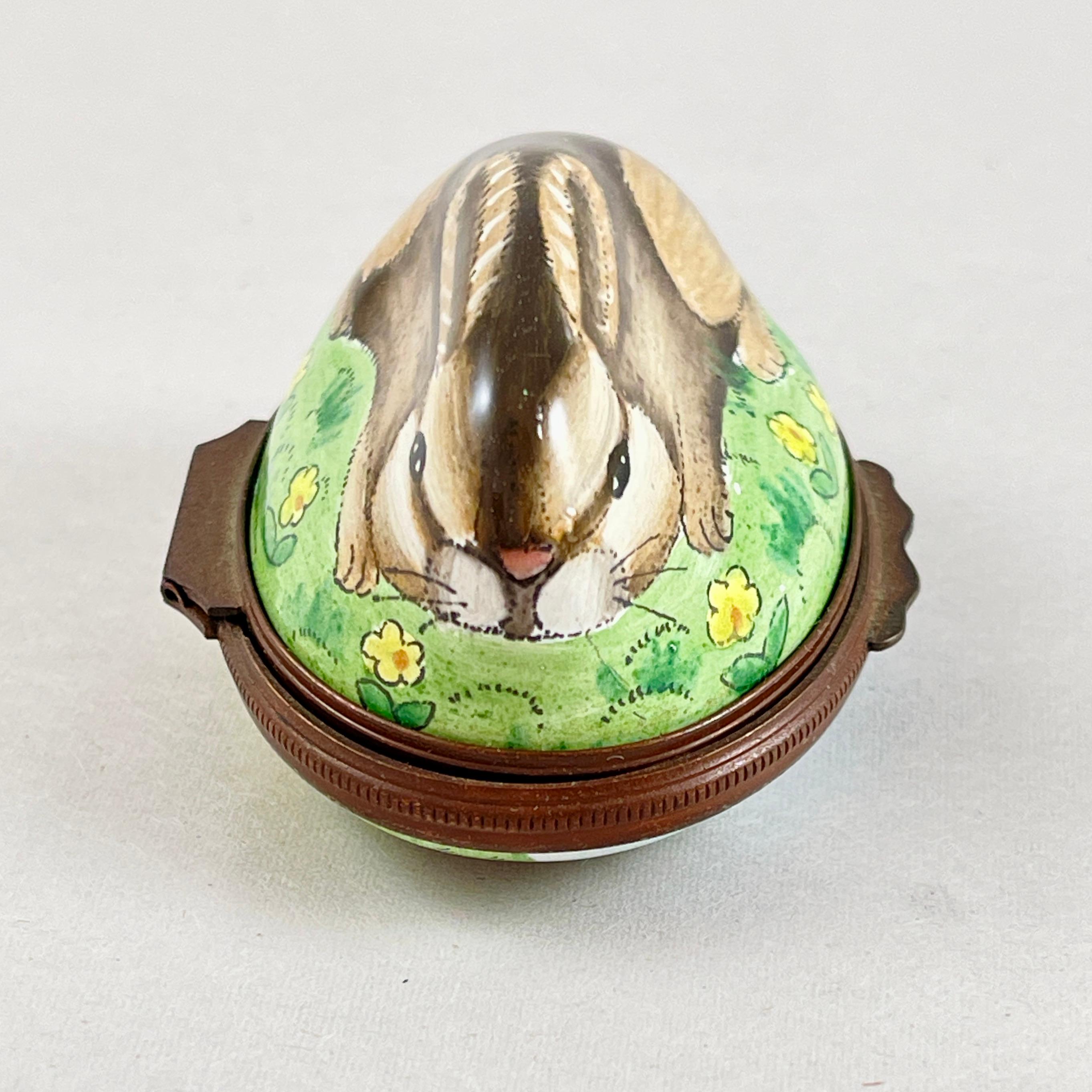 Hand-Crafted Halcyon Days English Bilston Enamel Rabbit Trinket Box For Sale