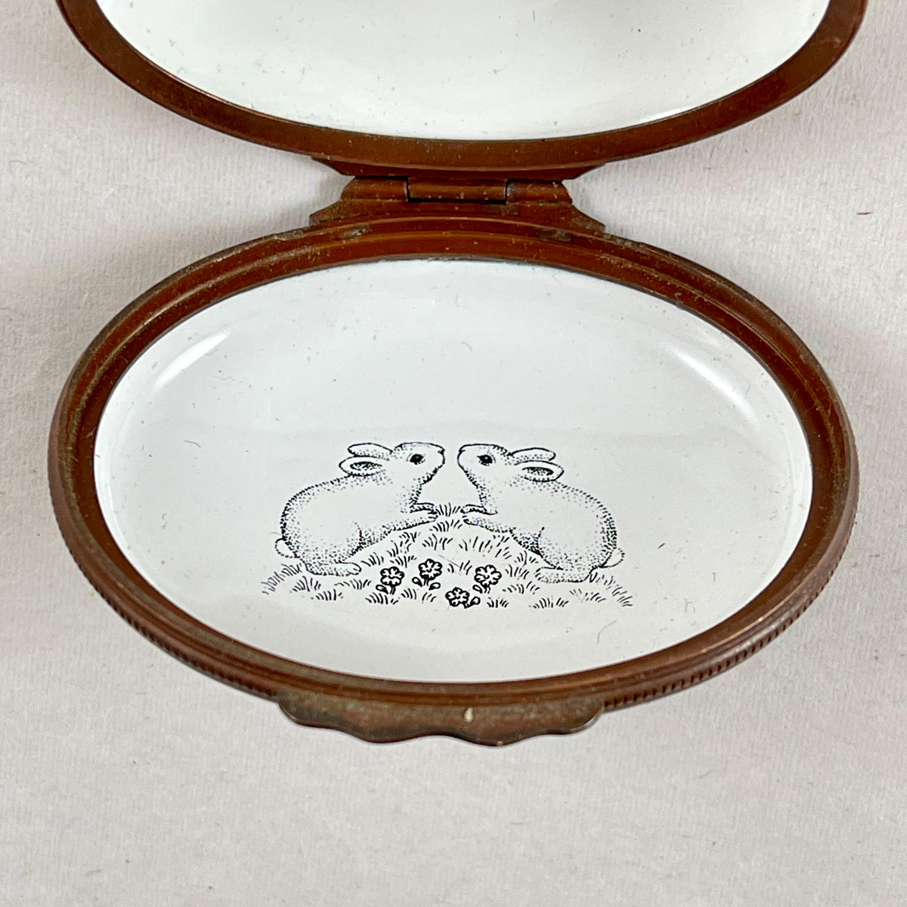 Halcyon Days English Bilston Enamel Rabbit Trinket Box For Sale 1