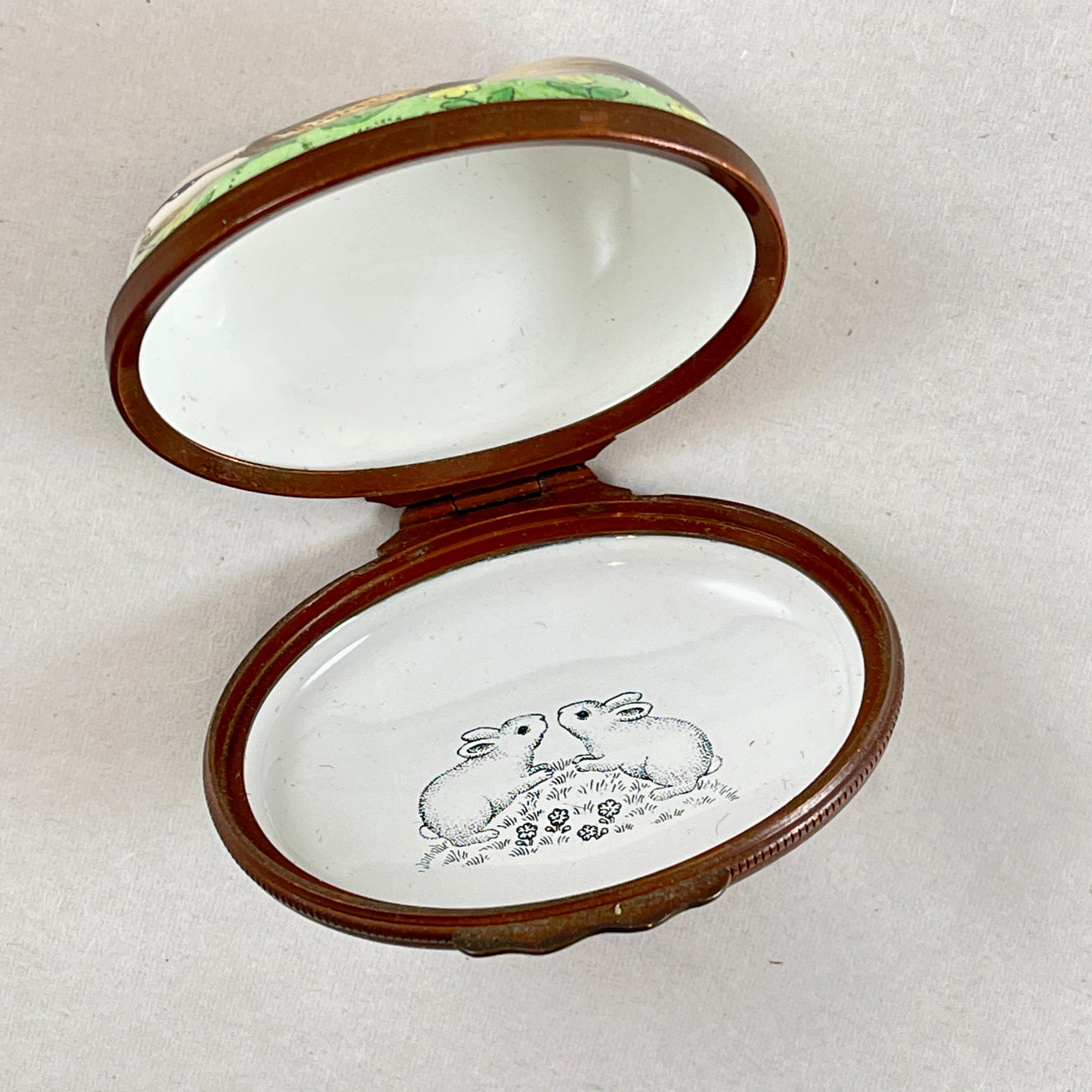 Halcyon Days English Bilston Enamel Rabbit Trinket Box For Sale 2