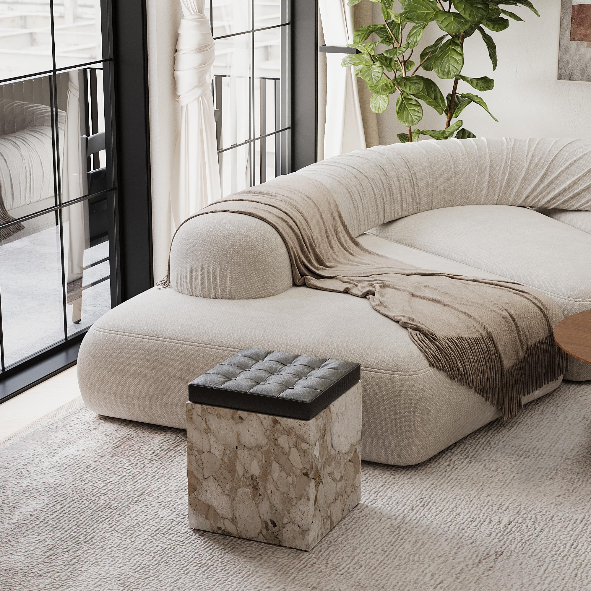 Portoghese Halden - Pouf in marmo trapuntato - Black Eagle in vendita