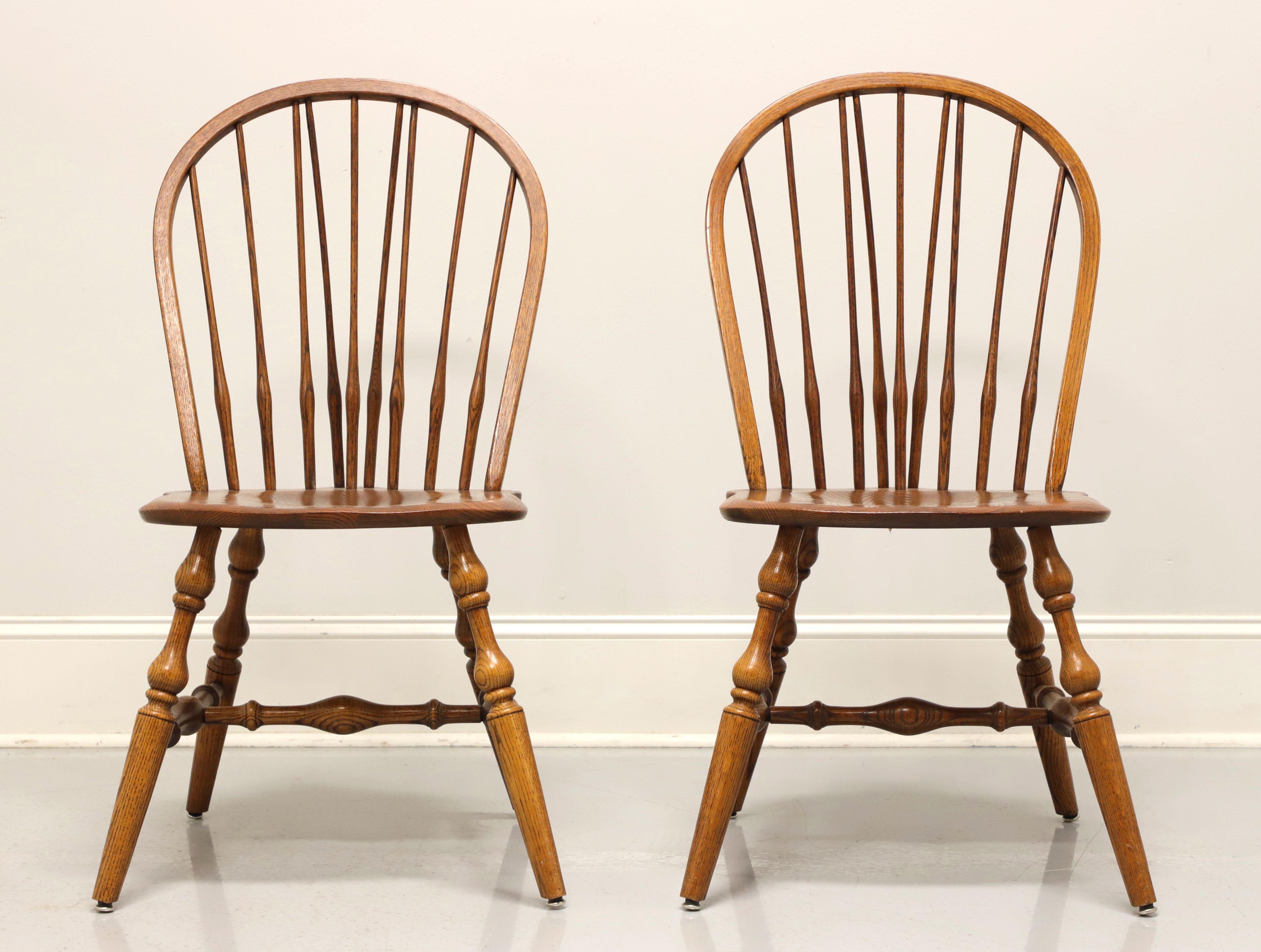 George III HALE Mid 20th Century Solid Oak Windsor Dining Side Chairs - Pair A