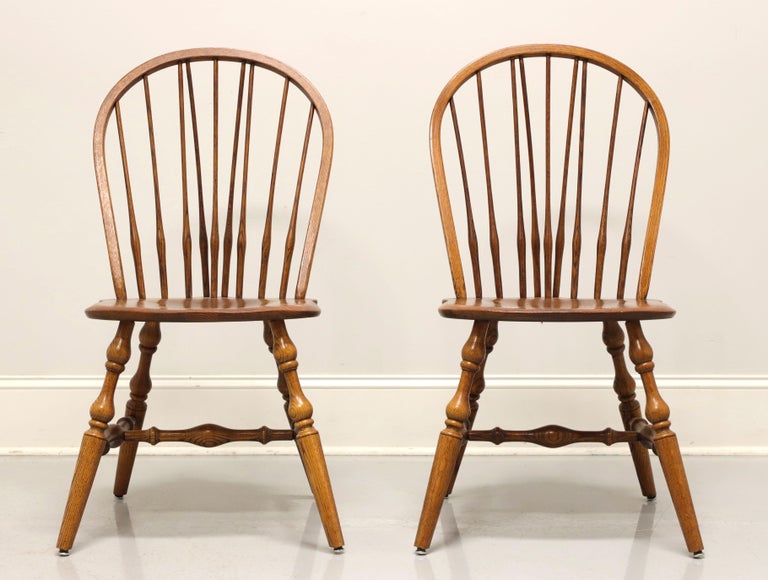 George III HALE Mid 20th Century Solid Oak Windsor Dining Side Chairs - Pair A For Sale