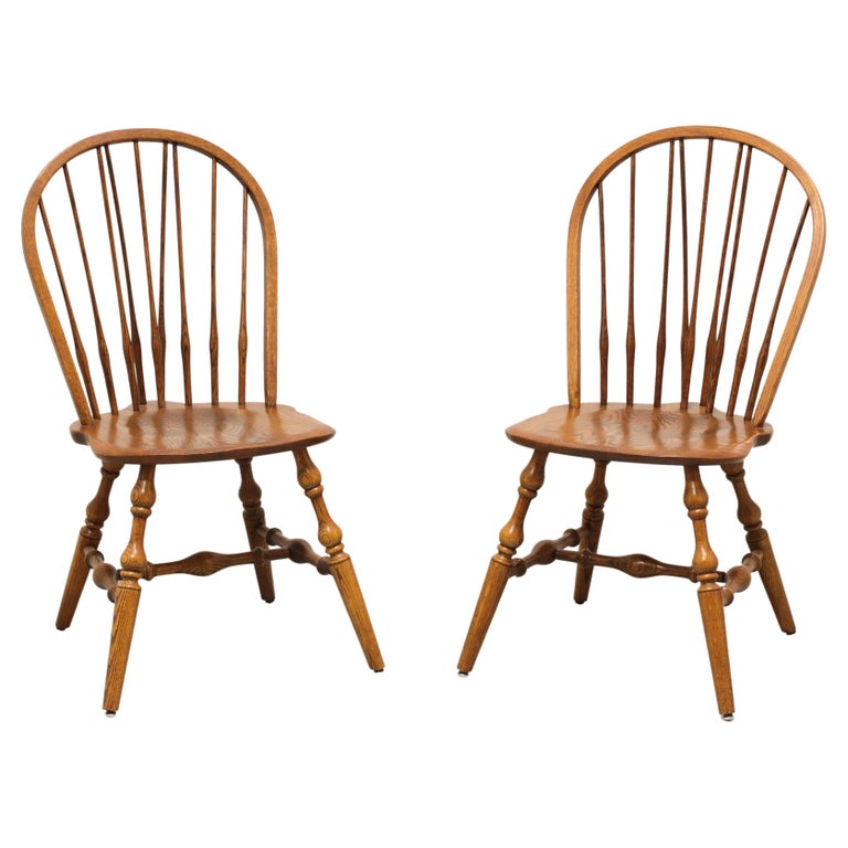HALE Mid 20th Century Solid Oak Windsor Dining Side Chairs - Pair A For Sale