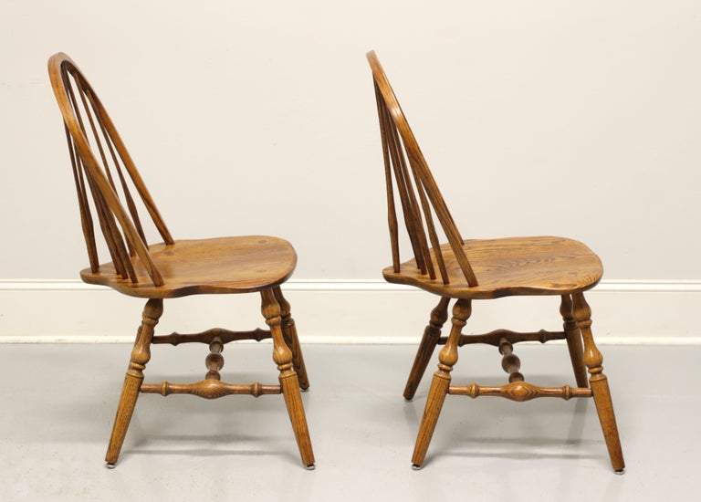American HALE Mid 20th Century Solid Oak Windsor Dining Side Chairs - Pair B For Sale