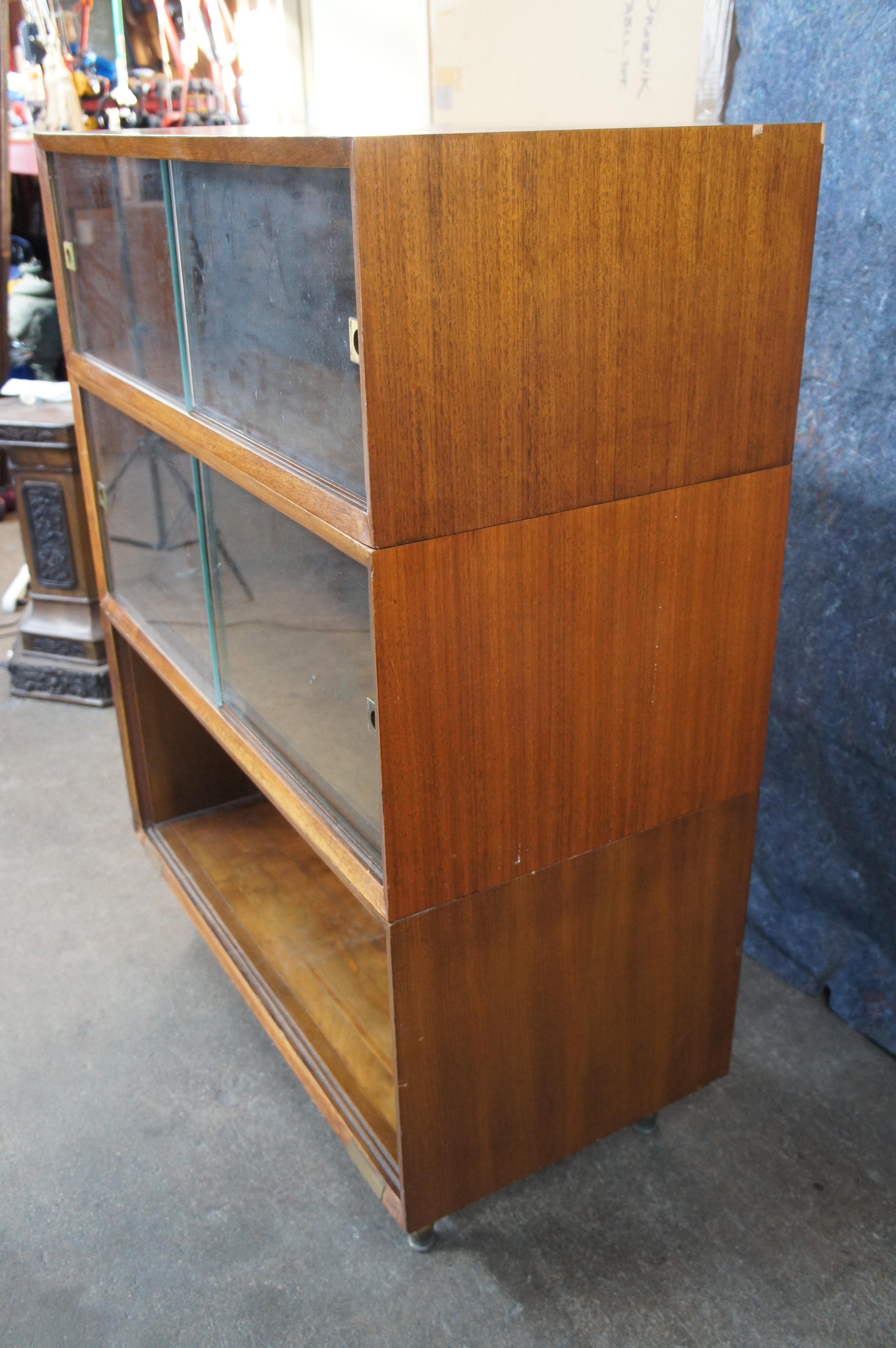 Glass Hale Walnut Barrister Style Stacked Bookcase Display Cabinet Mid Century Modern For Sale