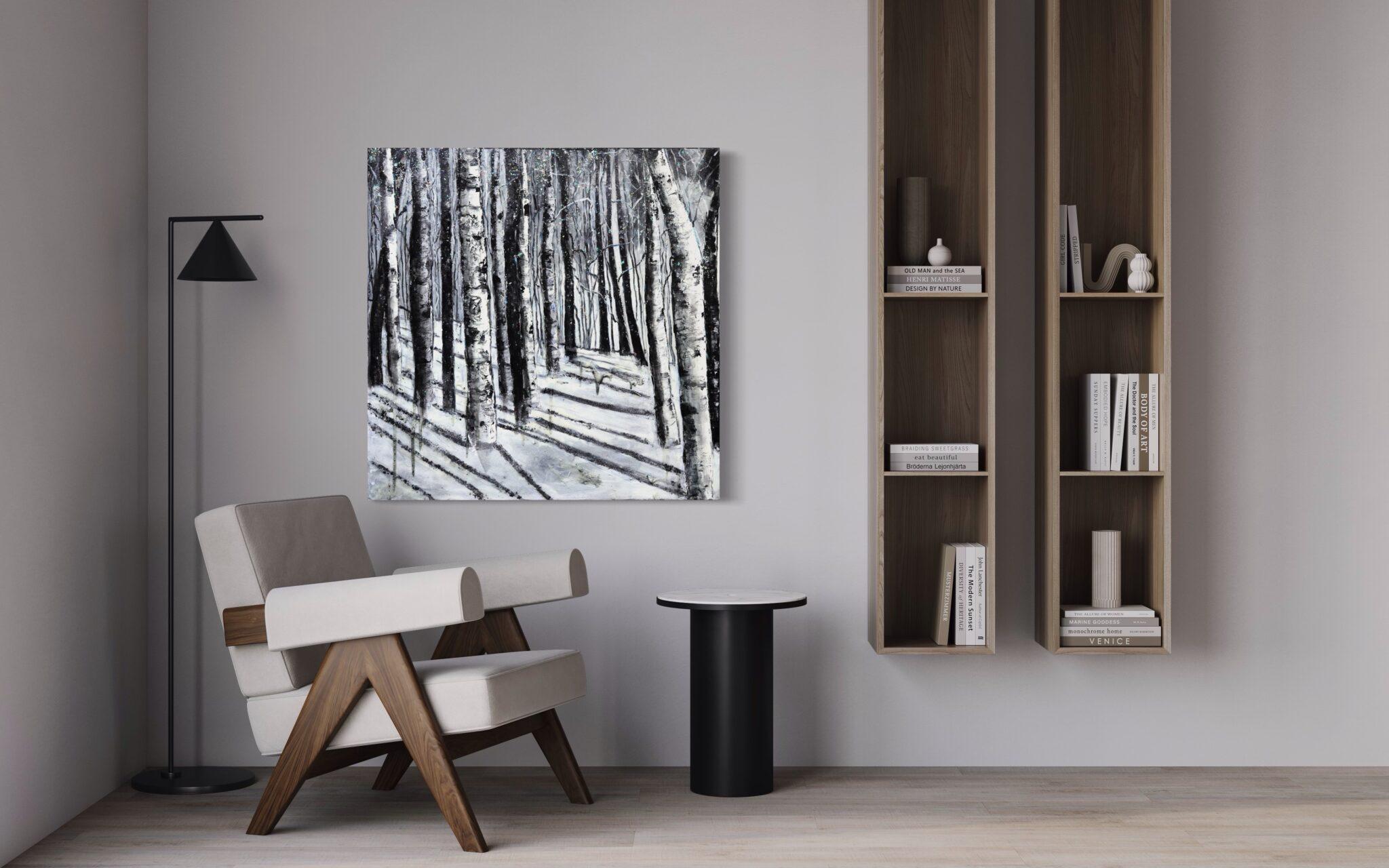 Icelandic Glow - Gray Landscape Painting by Haleh Mashian 