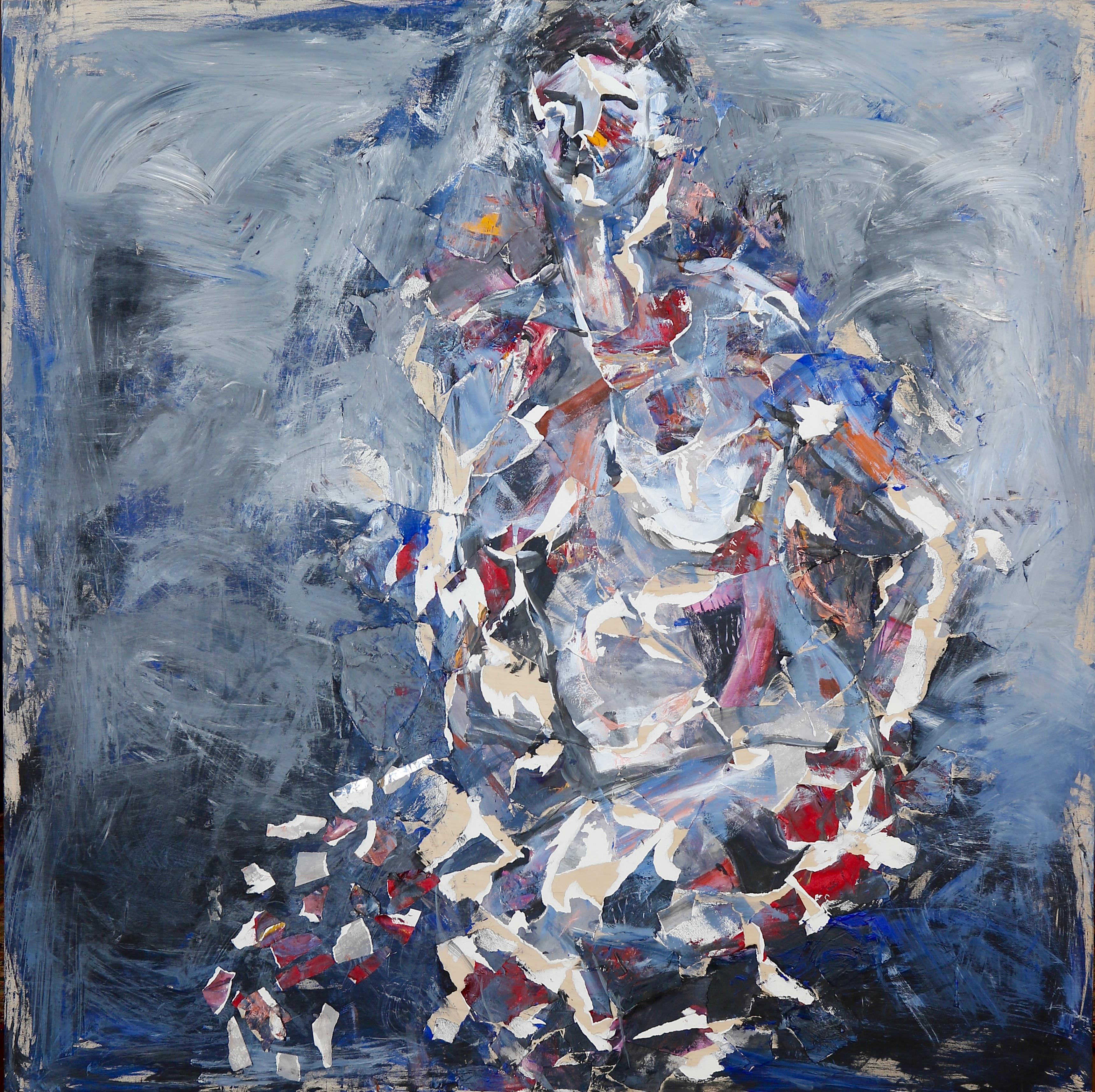 In the painting "Femme 3," the artist delves into techniques reminiscent of early abstraction to depict the figure of a woman. Through the masterful use of blues, whites, and reds, applied with bold and gestural brushstrokes, the artwork pulsates