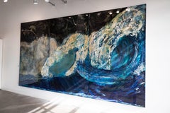 „Glistening Heights“ – Texturiertes abstraktes Triptychongemälde von Haleh Mashian