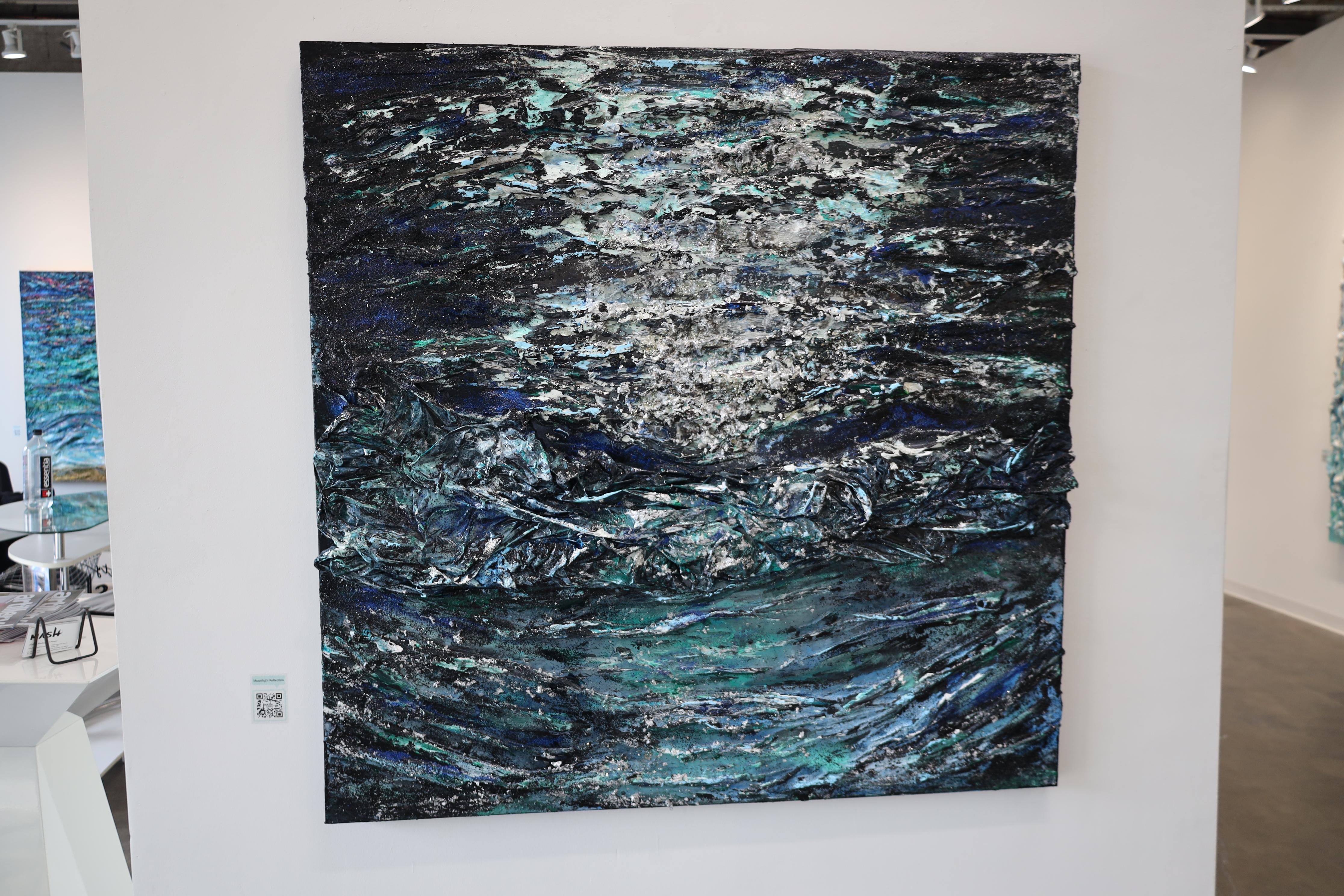 „Moonlight Reflection“ – Abstraktes Gemälde in Mischtechnik von Haleh Mashian, 2021 im Angebot 1