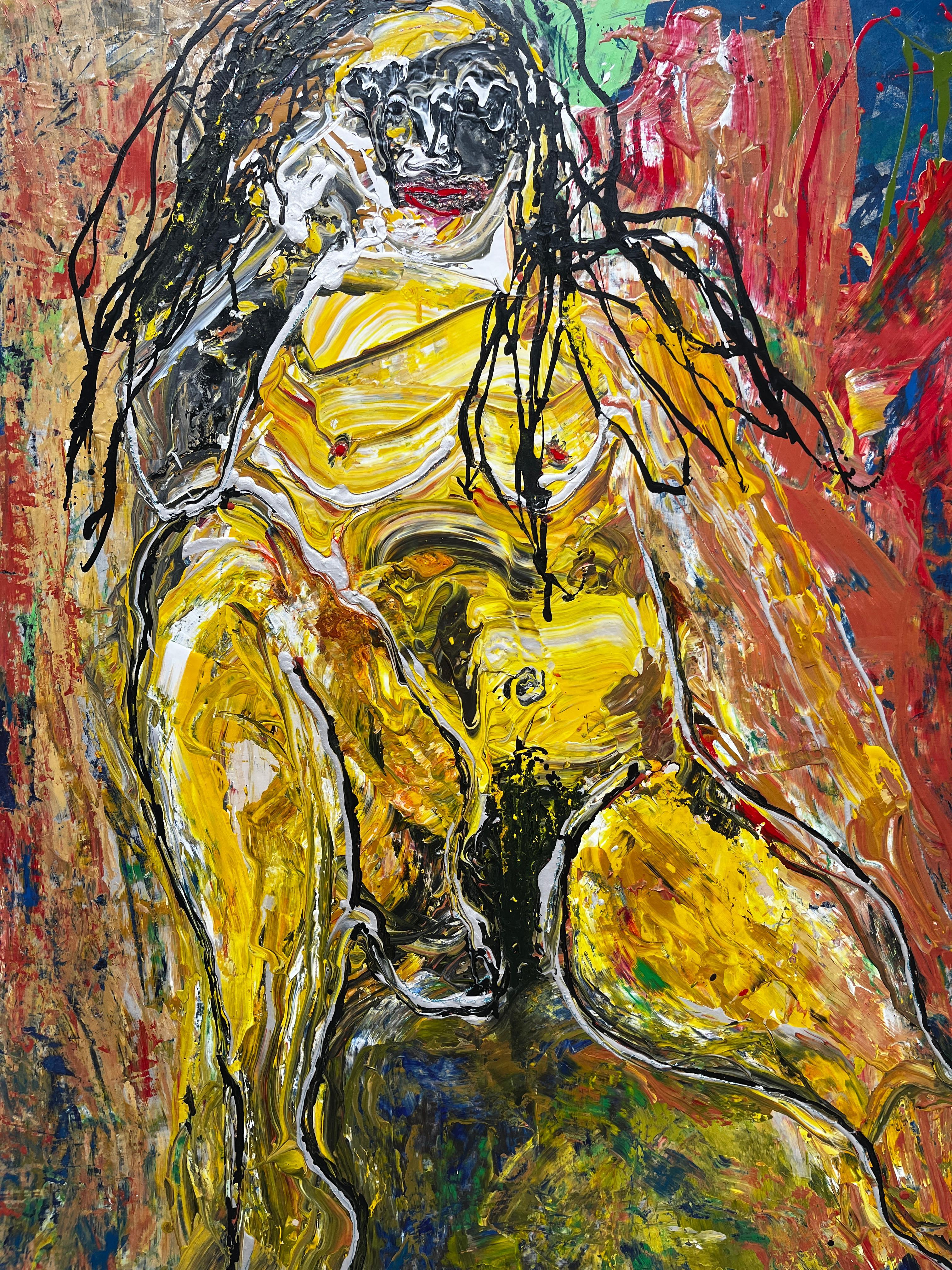 „Willkommen in meiner Welt“  Gesättigte und abstrakte figurative Mischtechnik-Gemälde (Abstrakter Expressionismus), Mixed Media Art, von Haleh Mashian
