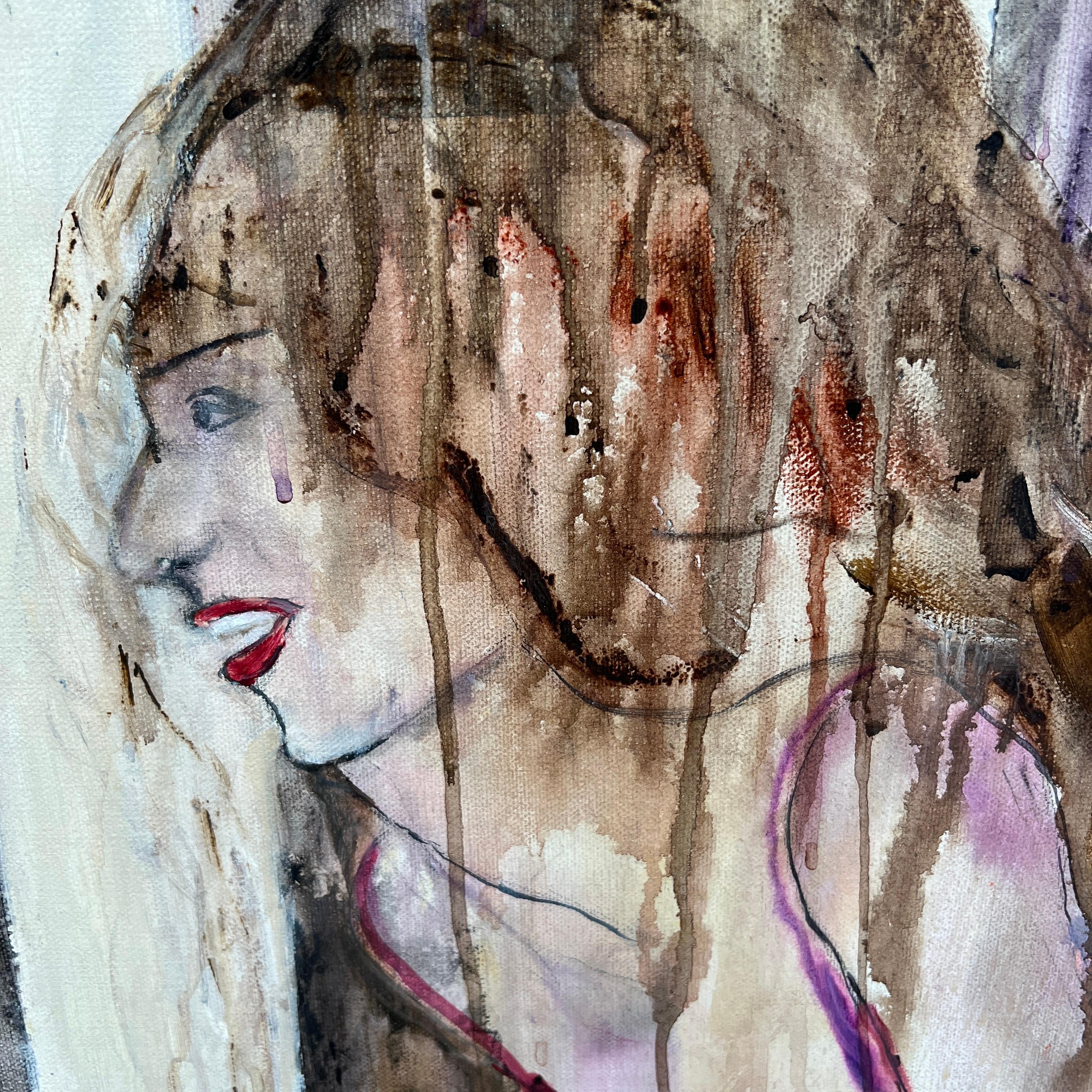 „About Last Night“ – weibliches figuratives Gemälde in Mischtechnik von Haleh Mashian im Angebot 6