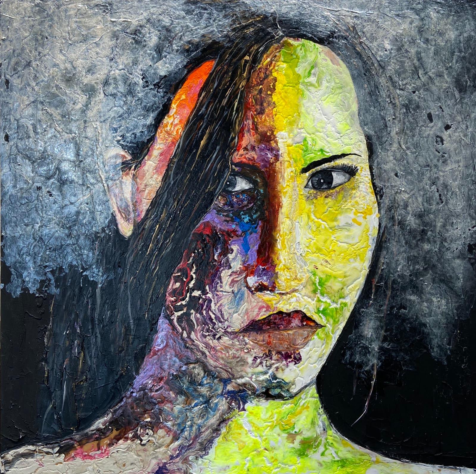 Peinture figurative texturée foncée « Awaken 2 » de Haleh Mashian