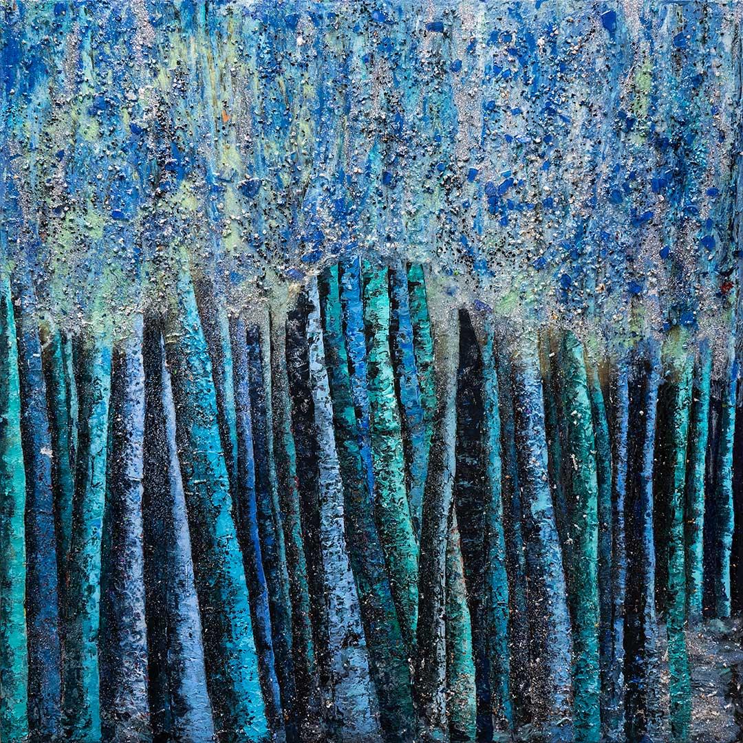 "Blue Moon' - Blue Monochromatic Textured Mixed Media Painting by Haleh Mashian