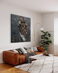 "Ramo galáctico" Pintura de rosas a gran escala en técnica mixta, oscura y texturizada