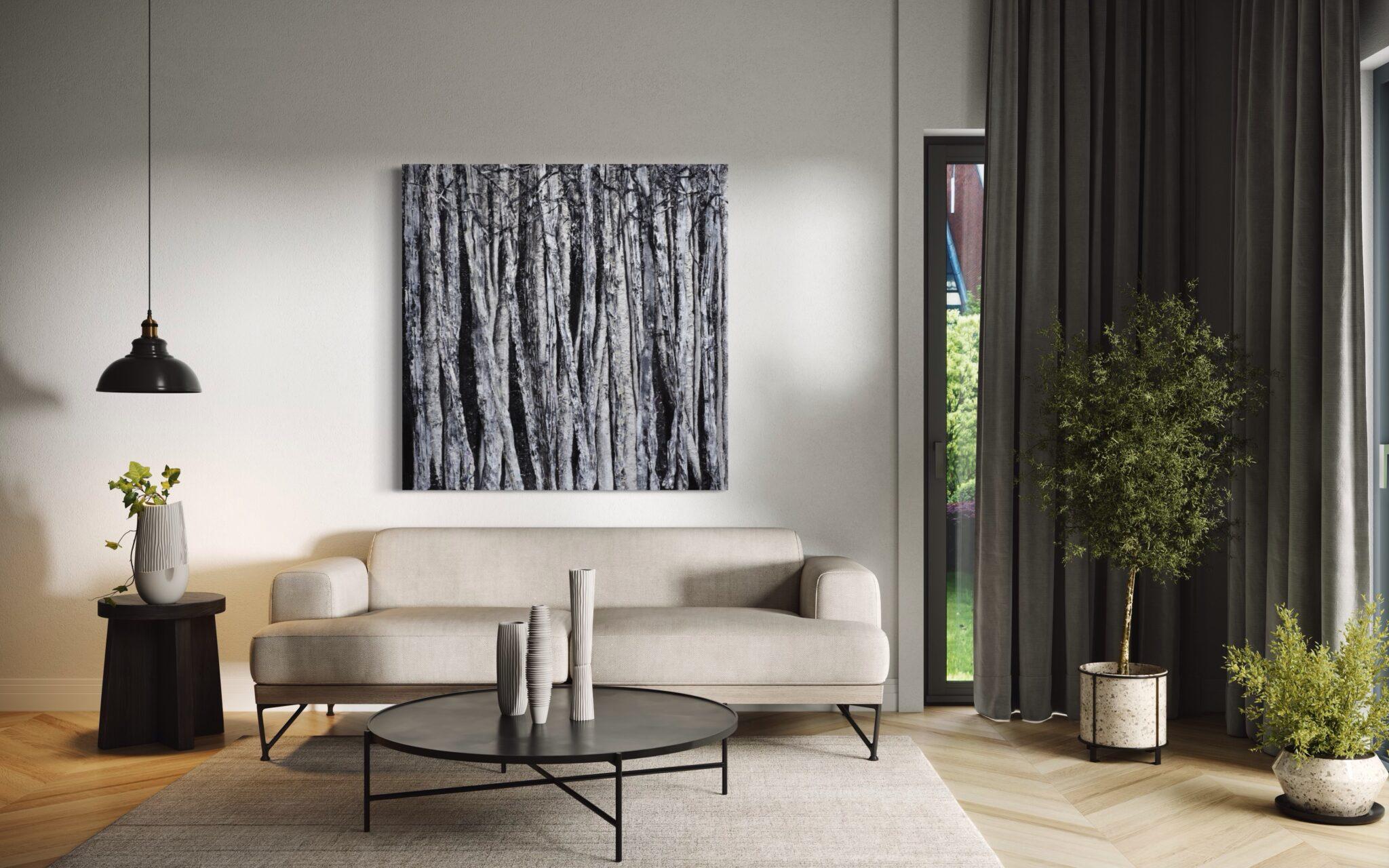 Intertwined in Moonlight - Gray Landscape Painting by Haleh Mashian