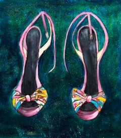 "Love A Peep Toe" - Glitter Still Life Painting by Haleh Mashian