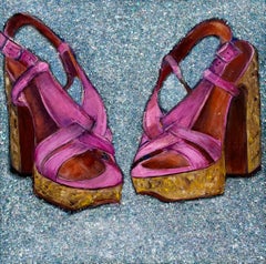 "Love A Wedge" - Glitter Still Life Shoe Painting by Haleh Mashian