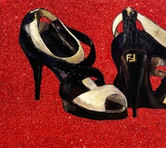 "Love Fendi" - Glitter Still Life Shoe Painting by Haleh mashian