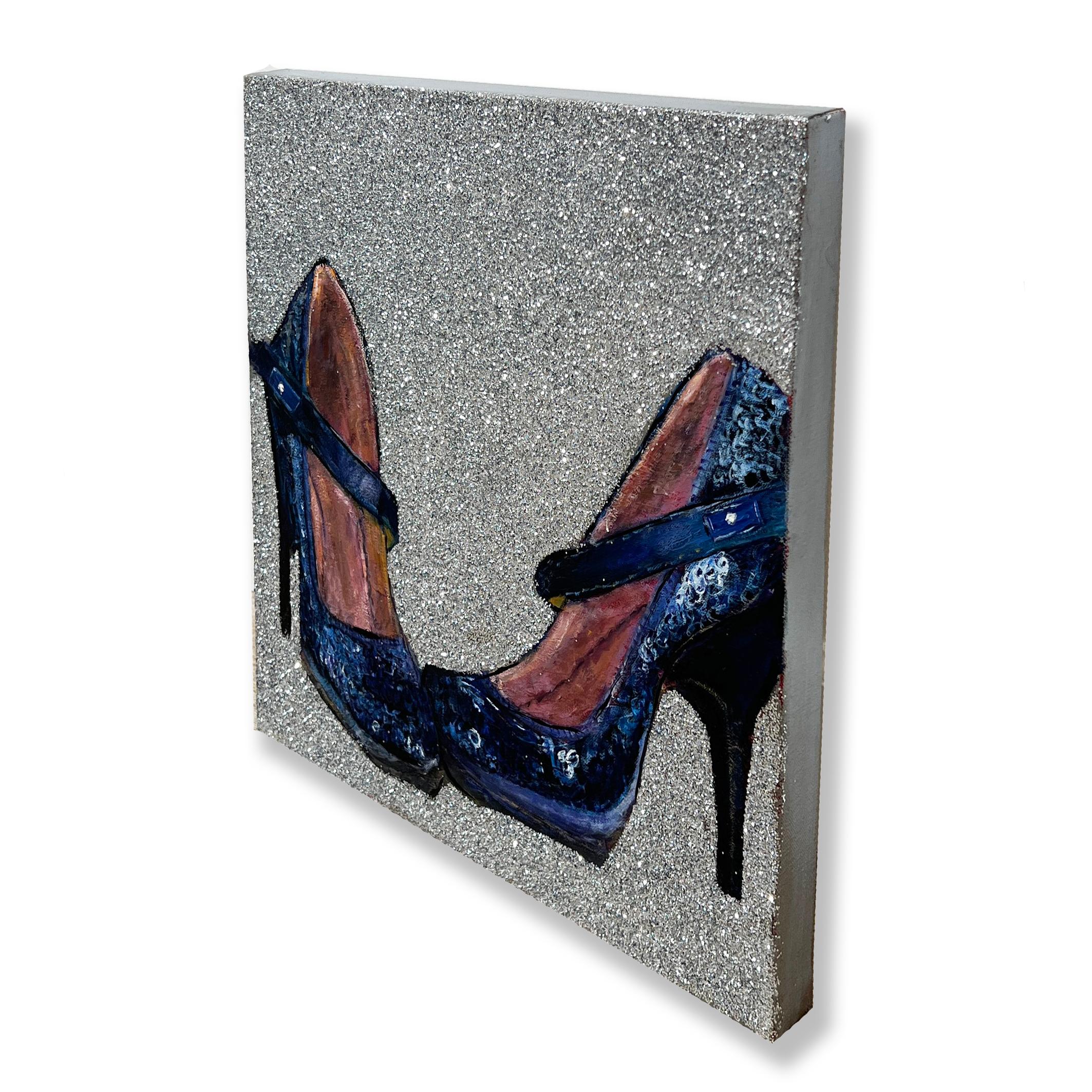 This 18 inch square mixed media painting on canvas is wired and ready to hang. It is hand signed by the artist on the back of the artwork. The background is covered in silver glitter which makes the artwork sparkle.

For over 20+ years, Haleh