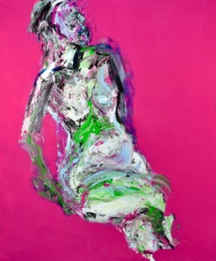 "Magenta 1" - Figurative Colorful Mixed Media Painting by Haleh Mashian