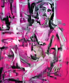 "Magenta 4" - Figurative Colorful Mixed Media Painting by Haleh Mashian
