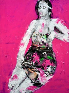 "Magenta 8" - Figurative Colorful Mixed Media Painting by Haleh Mashian
