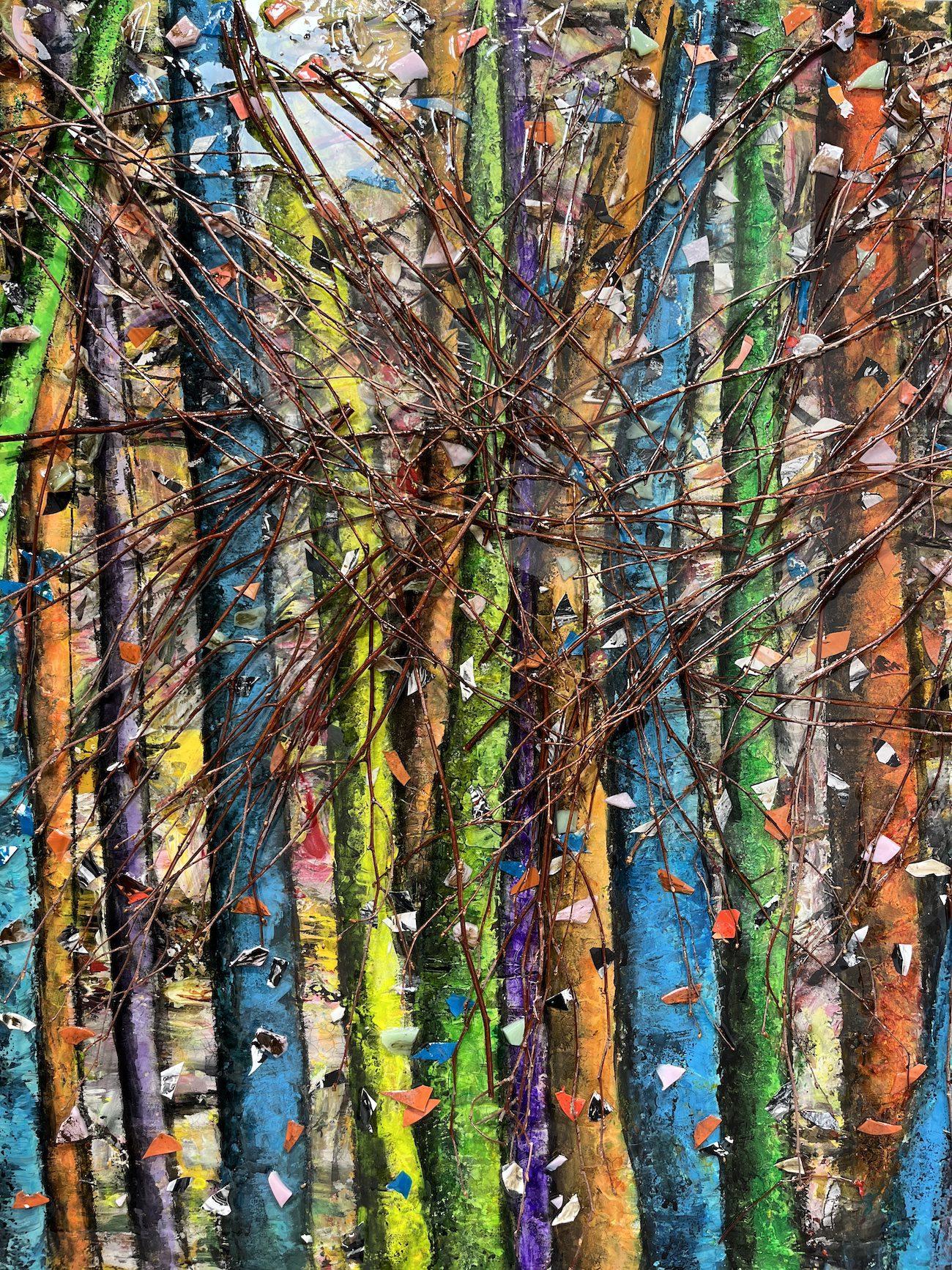 Magical Falls / Chasing Leaves - Painting by Haleh Mashian