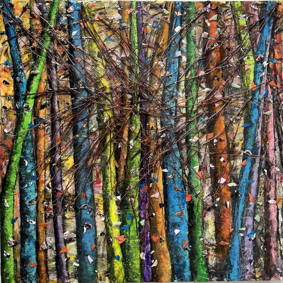 Haleh Mashian Landscape Painting - Magical Falls / Chasing Leaves