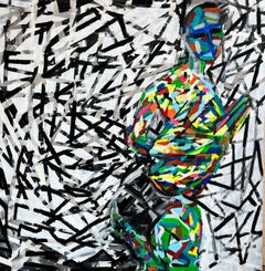 L'œuvre d'art figurative abstraite colorée « Momentum » en techniques mixtes