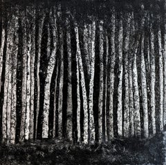 "Moonlight Sonata" - Black & White Textured Forest Painting by Haleh Mashian