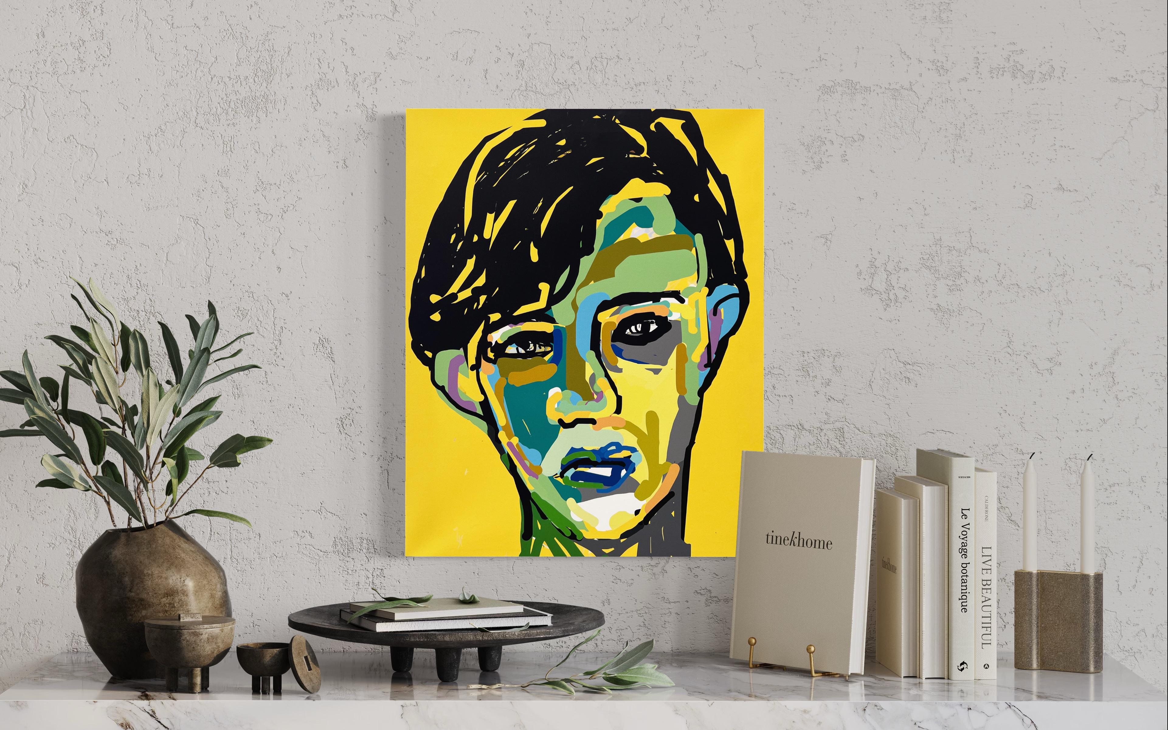 « M. Hyde en jaune » - Impression de portrait colorée de Haleh Mashian en vente 1