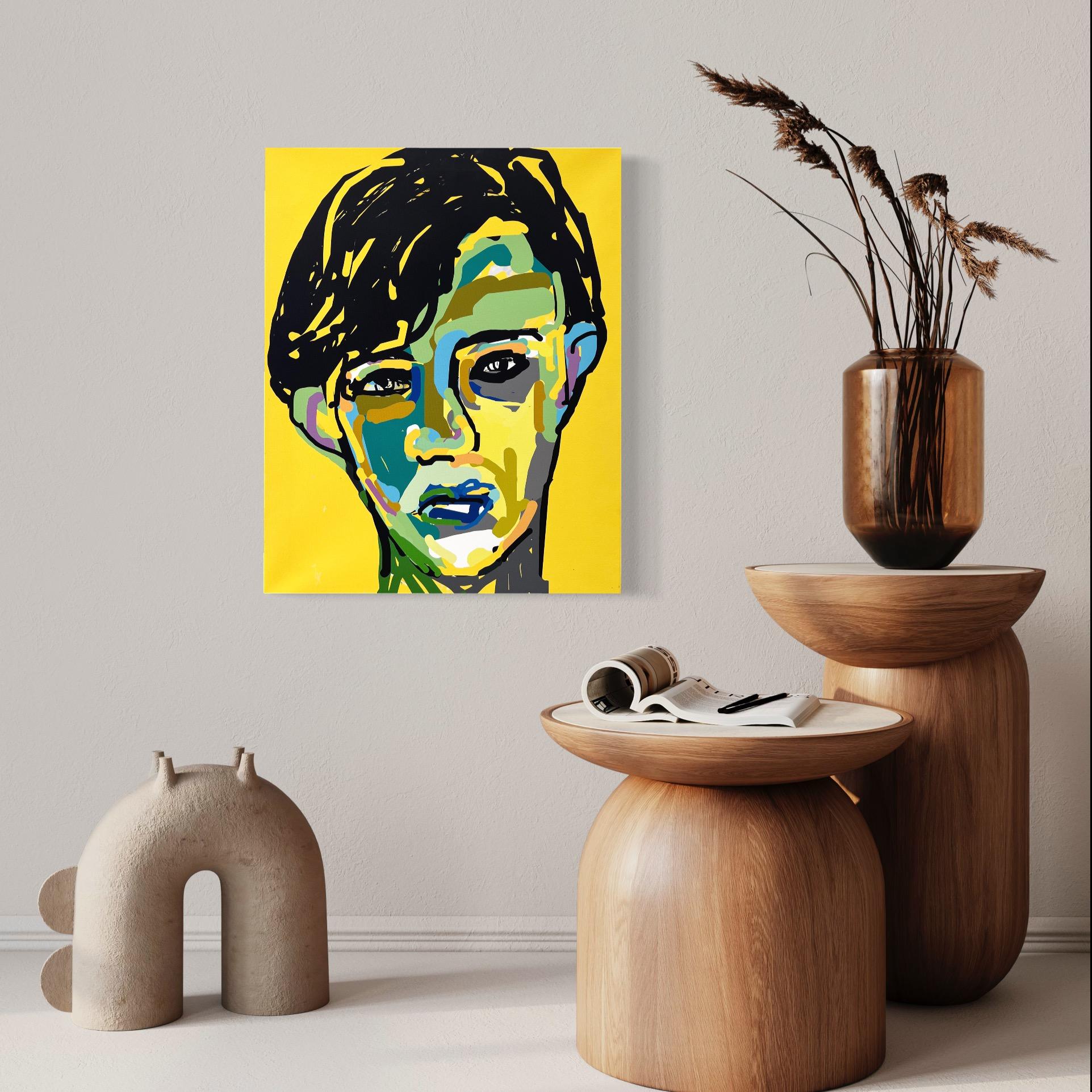 « M. Hyde en jaune » - Impression de portrait colorée de Haleh Mashian en vente 2