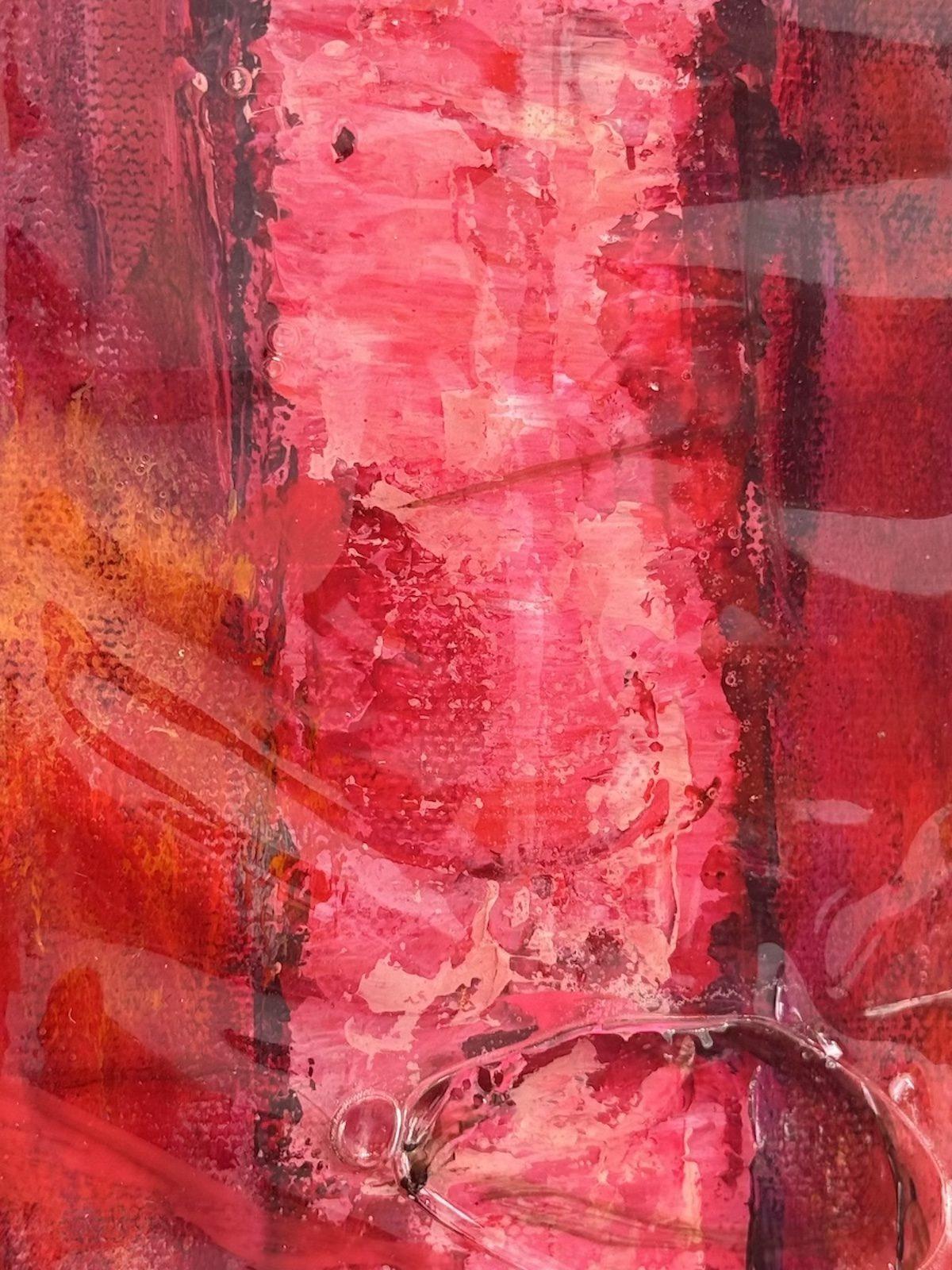 Haleh Mashian’s “Scarlet Serenade” immerses the landscape in rich shades of red, pink, and deep crimson, transforming the forest into a glowing, atmospheric composition. Layers of color create a sense of warmth and movement, as if the trees are