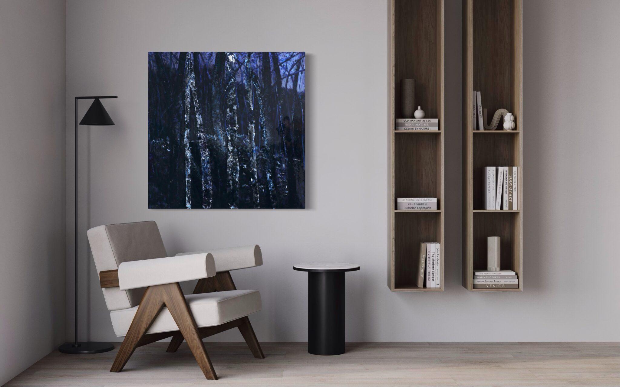 Silver Secrets - Black Landscape Painting by Haleh Mashian