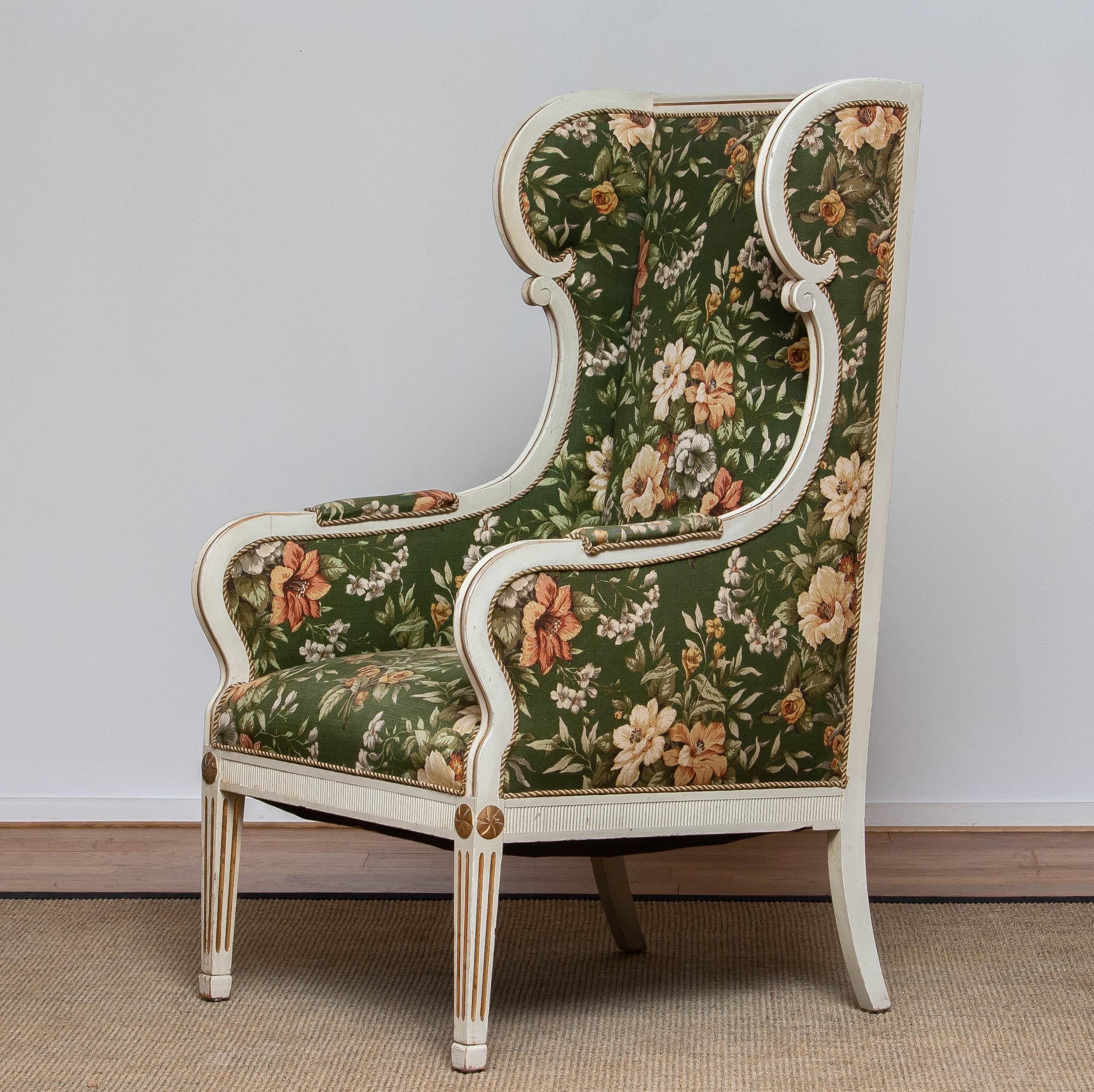 Danish Half 19th Century White Gustavian Swedish Model Lounge Chair by Petersen Denmark