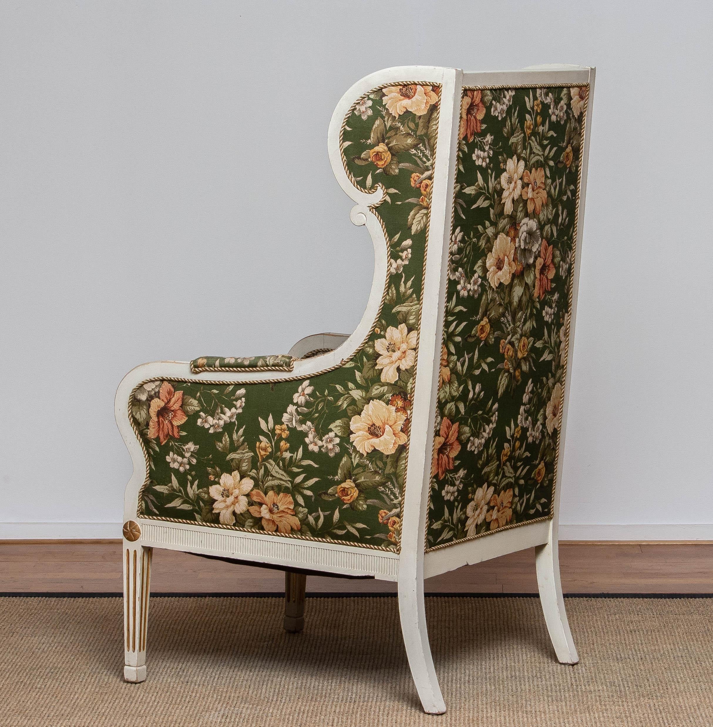 Fabric Half 19th Century White Gustavian Swedish Model Lounge Chair by Petersen Denmark