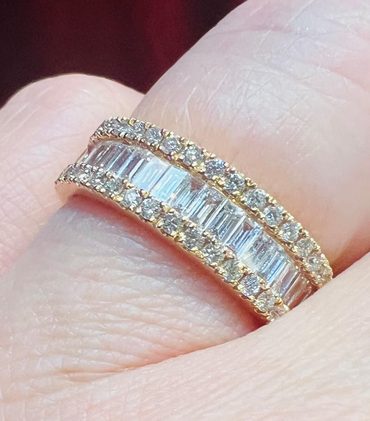 Half-alliance Ring In 18 Ct Yellow Gold Set With Baguette-cut Diamonds And Diamo For Sale 8