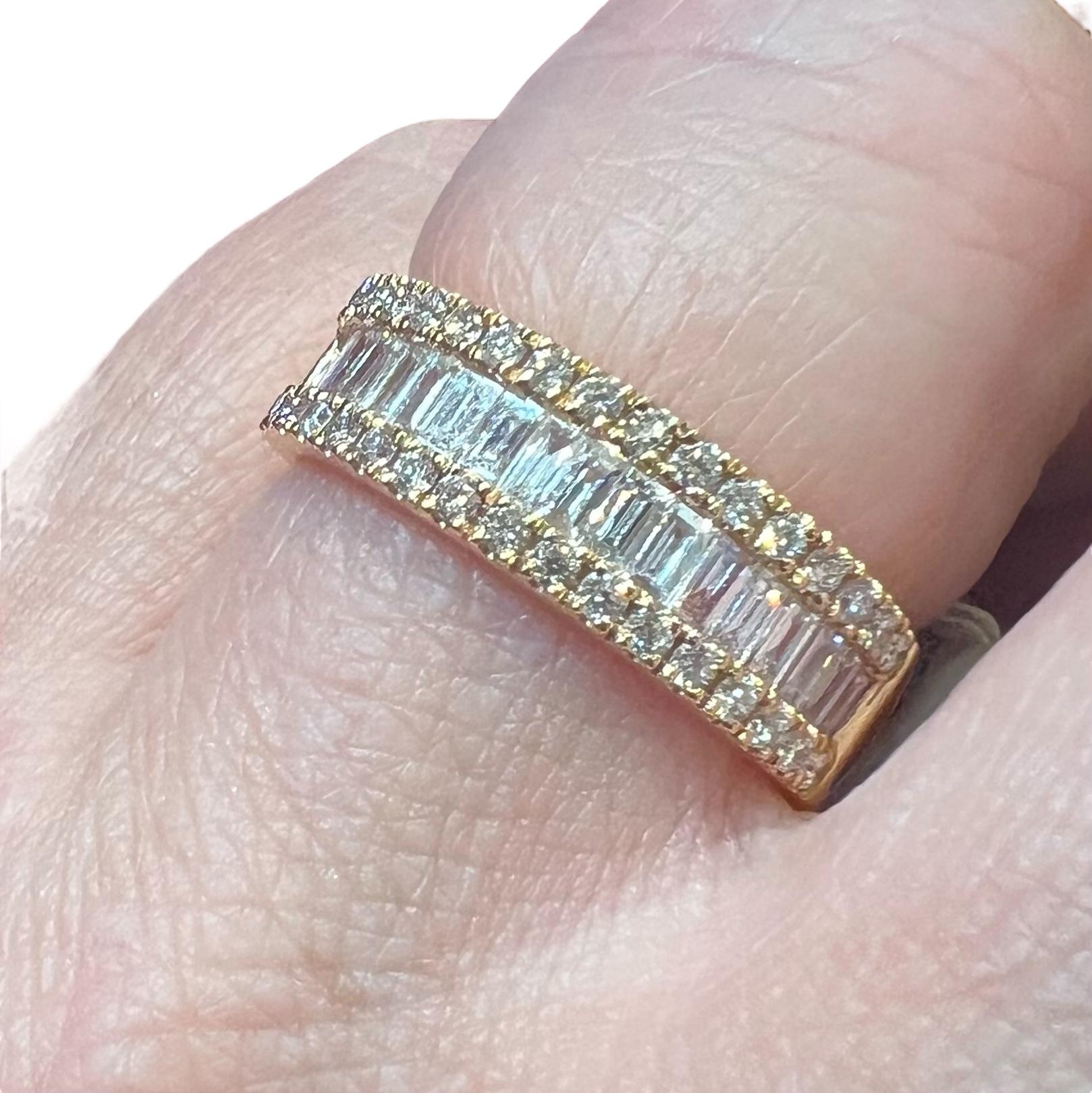 Half-alliance Ring In 18 Ct Yellow Gold Set With Baguette-cut Diamonds And Diamo In Good Condition For Sale In SAINT-OUEN-SUR-SEINE, FR