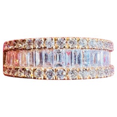 Half-alliance Ring In 18 Ct Yellow Gold Set With Baguette-cut Diamonds And Diamo