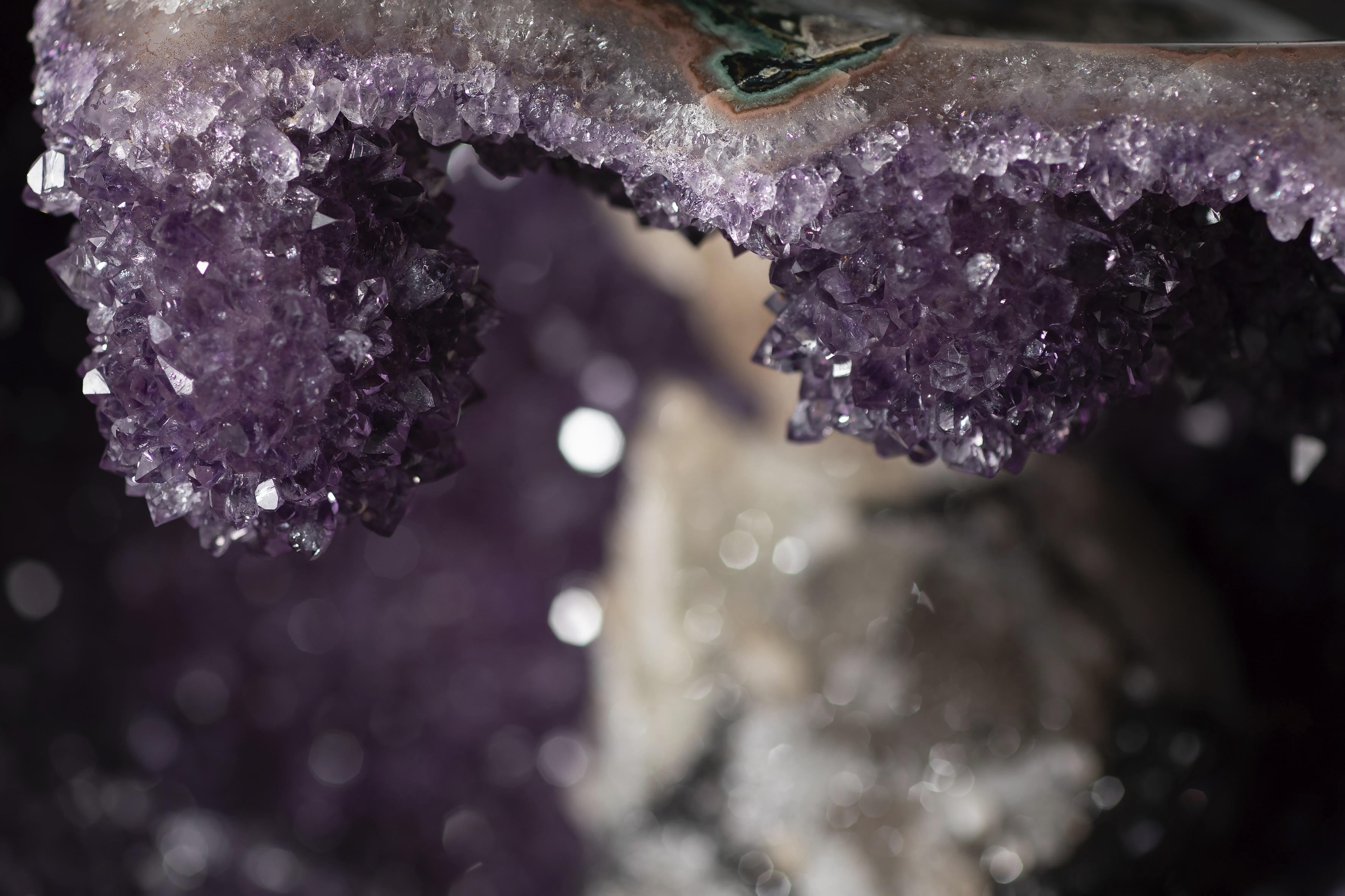 18th Century and Earlier Half Amethyst Geode with Calcite Formation Overlaid by Hematite and White Quartz