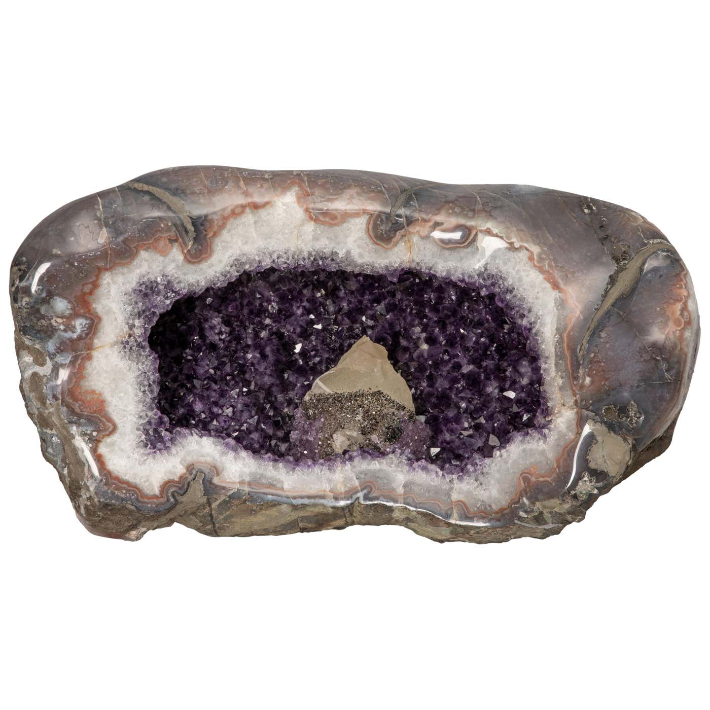 Half Amethyst Geode with Unusual Calcite Formation Inside and Hematite ...
