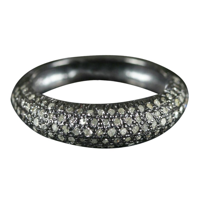 Anillo de compromiso de media banda con diamante natural pavé Anillos de boda de plata 925 para ella.